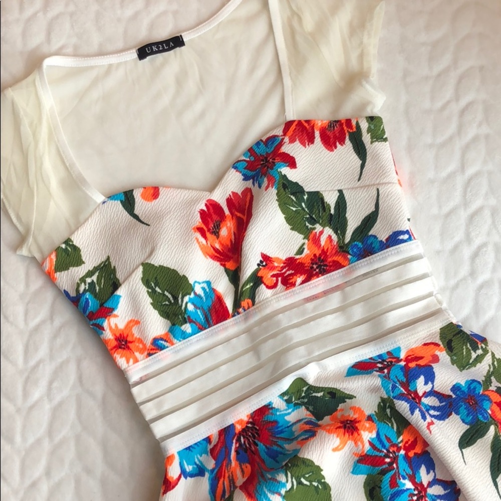 UK2LA Floral Skater Dress with Mesh Inserts